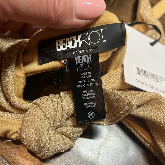 NWT Beach Riot Grace Halter Bra Top Gold Metallic Sparkly Tie Front XS - Picture 5 of 6